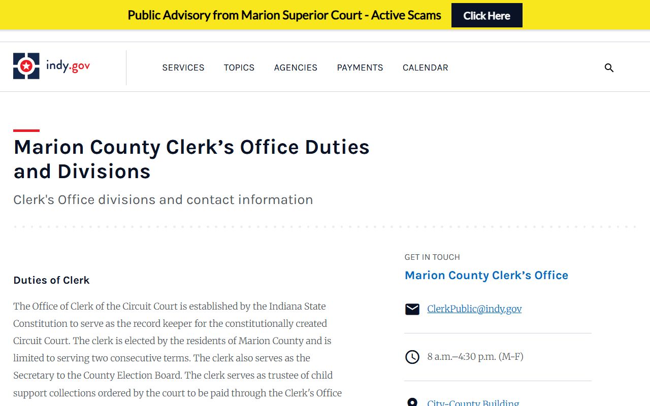 Marion County Clerk's Office court records duties and divisions