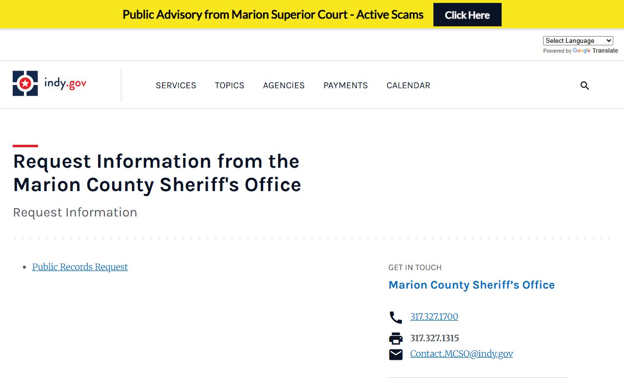 Marion County arrest records Sheriff's Office information request