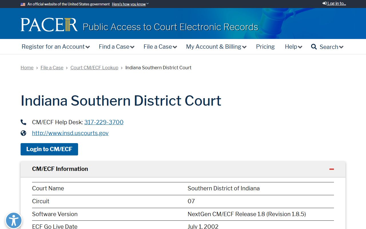 Marion County court dockets PACER Southern District lookup