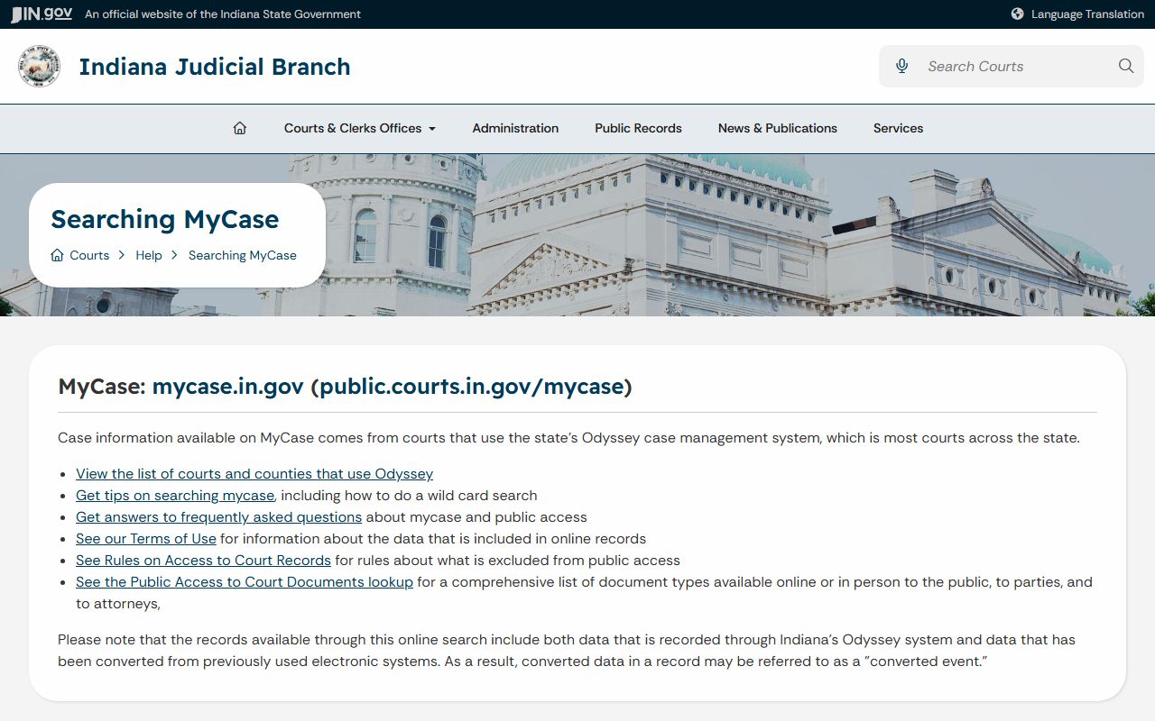 Marion County court records MyCase help page