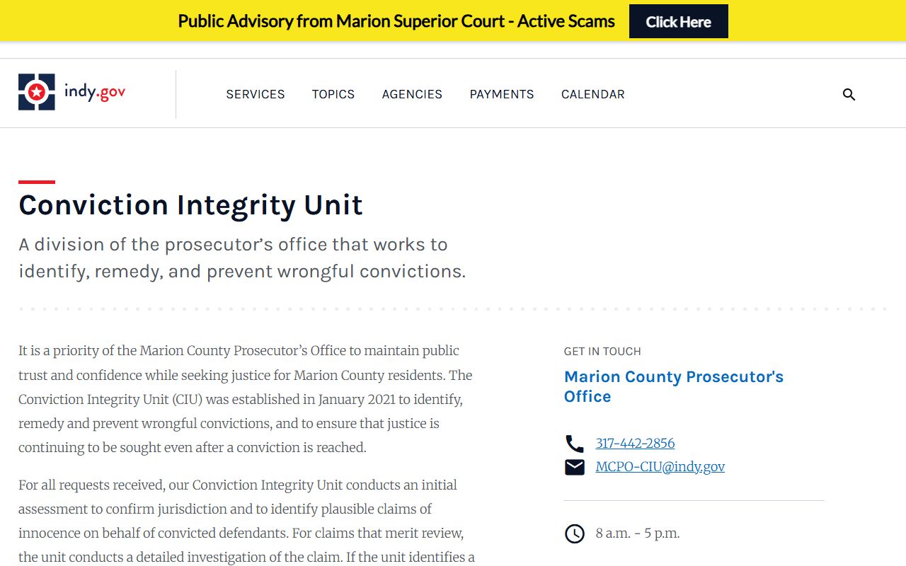 Marion County criminal court records conviction integrity unit
