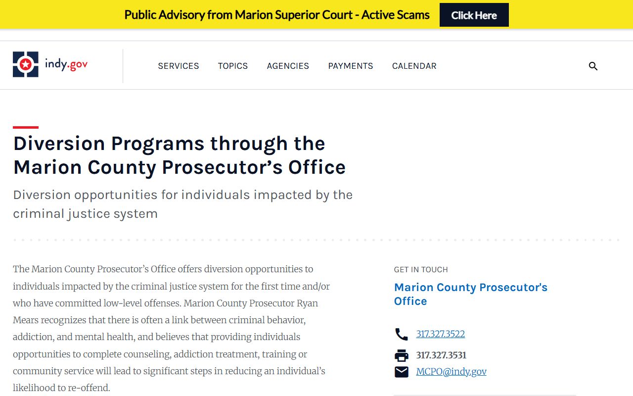 Marion County criminal court records diversion programs
