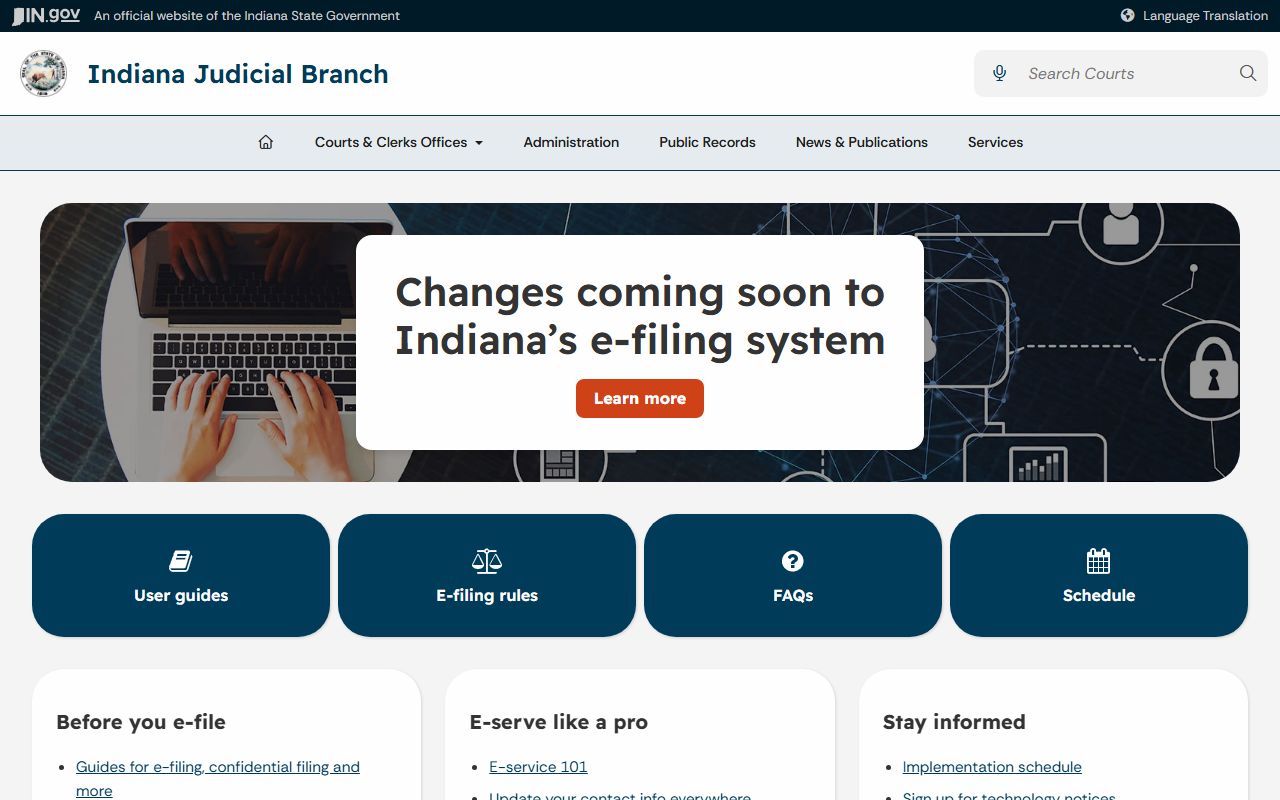 Marion County Circuit Court and Superior Court Indiana e-filing information