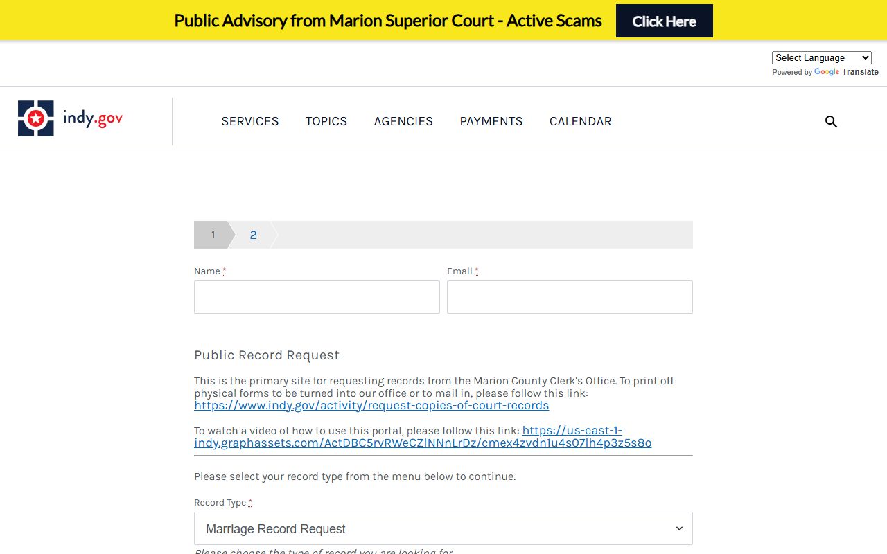 Marion County court records Clerk online record request portal