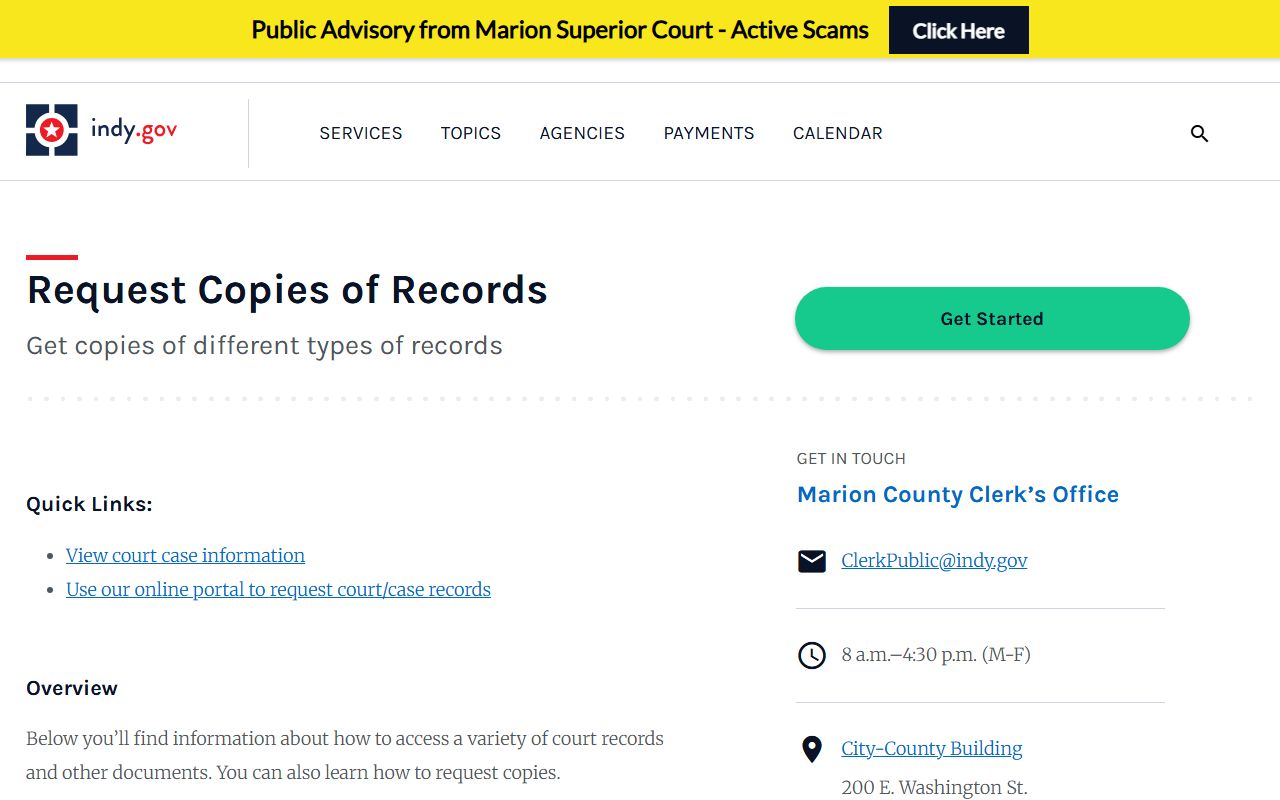 Marion County court records copy request fees