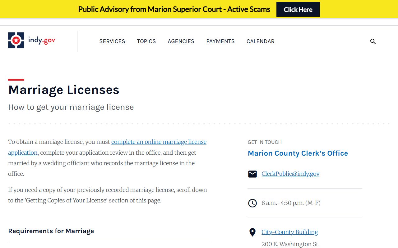 Marion County marriage records license process page