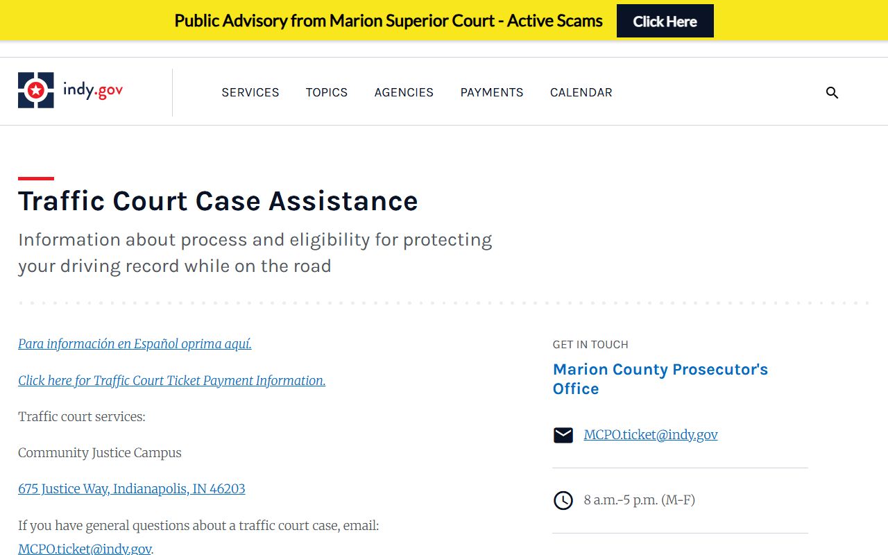 Marion County traffic court records case assistance page