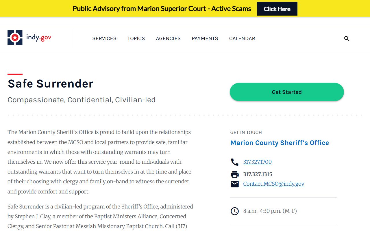 Marion County warrant records Safe Surrender program page